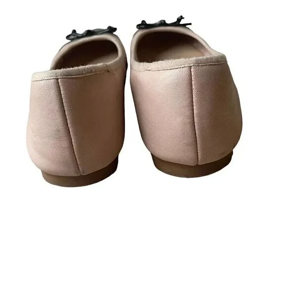Saks Fifth Avenue Inez Leather Balllet Blush Pink Black Bow Flats Cap Toe Sz 10 - Picture 5 of 16